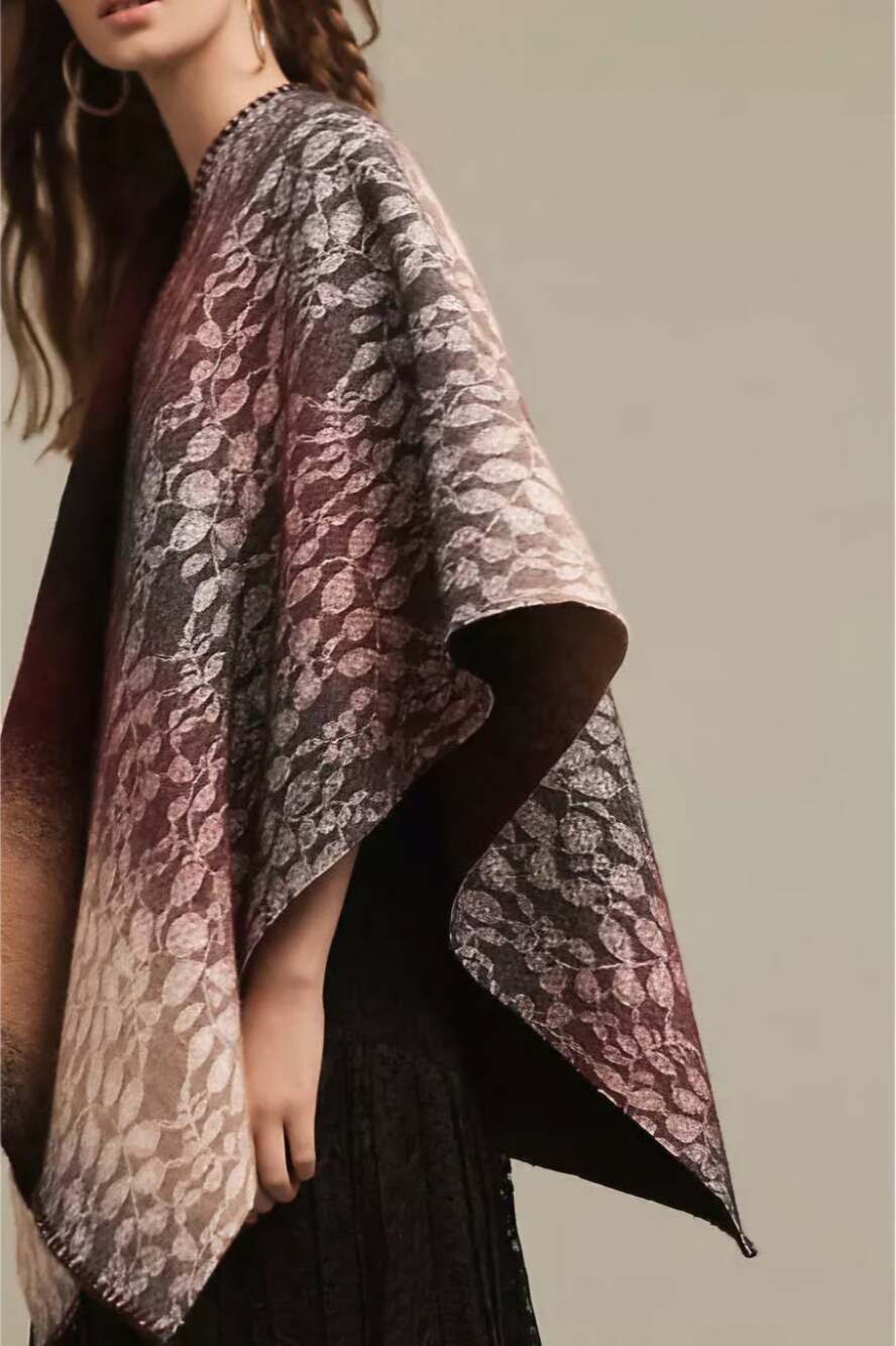 New Anthropologie Wintertide Reversible Poncho $148 ONESIZE Wine S/M/L